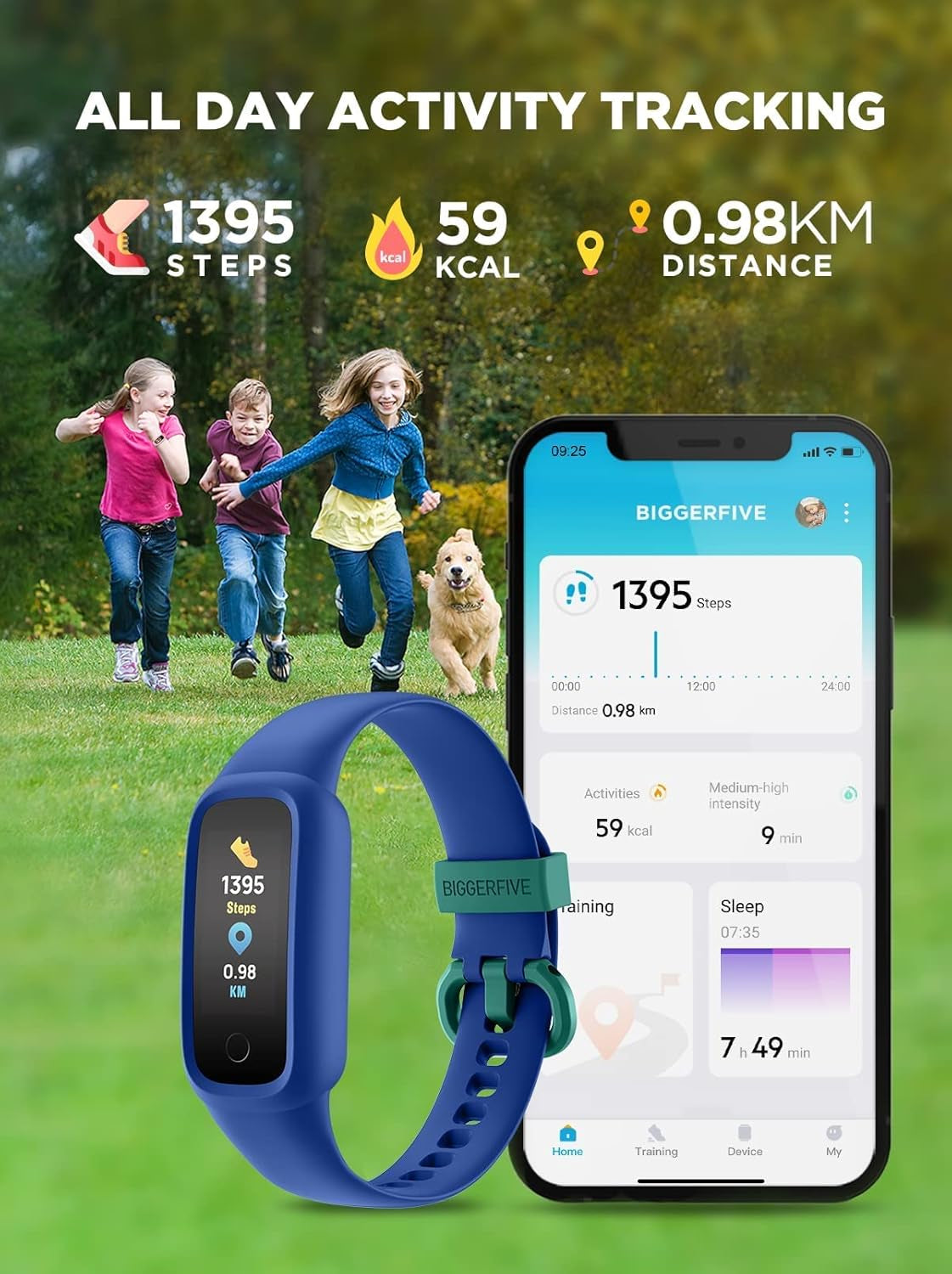 Vigor 2 L Kids Fitness Tracker Watch for Boys Girls Ages 5-15, IP68 Waterproof, Activity Tracker, Pedometer, Heart Rate Sleep Monitor, Calorie Step Counter Watch, Blue