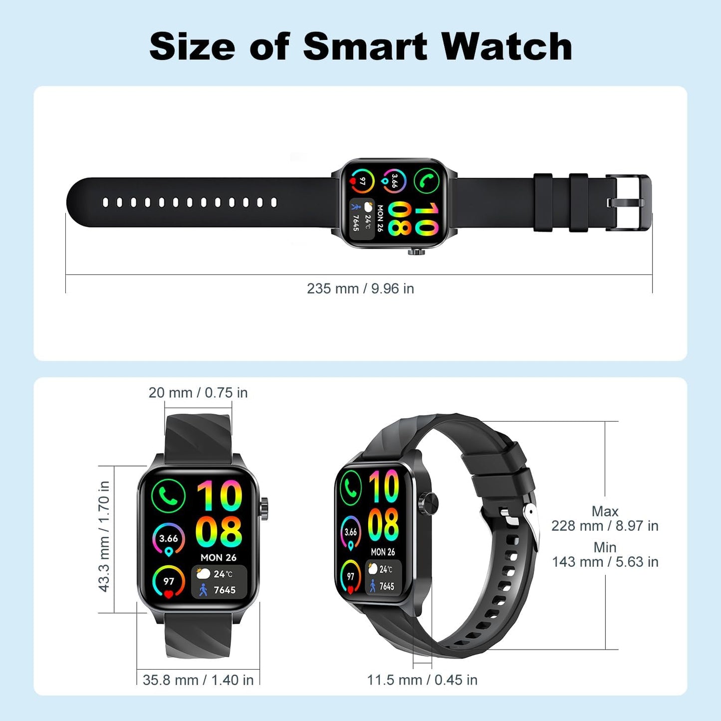 Fitness Tracker (Answer/Make Calls), 1.85" Smart Watch with 24/7 Heart Rate, Blood Oxygen Monitor, Sleep Tracker, 100+ Sport Mode, IP68 Waterproof Activity Tracker, Compatible with Ios & Android,Black