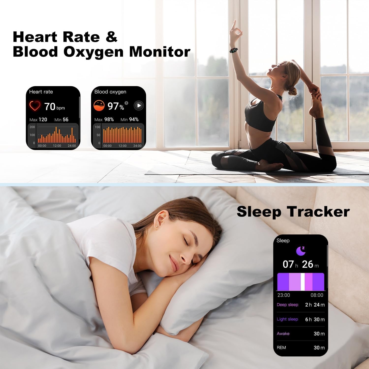 Fitness Tracker (Answer/Make Calls), 1.85" Smart Watch with 24/7 Heart Rate, Blood Oxygen Monitor, Sleep Tracker, 100+ Sport Mode, IP68 Waterproof Activity Tracker, Compatible with Ios & Android,Black