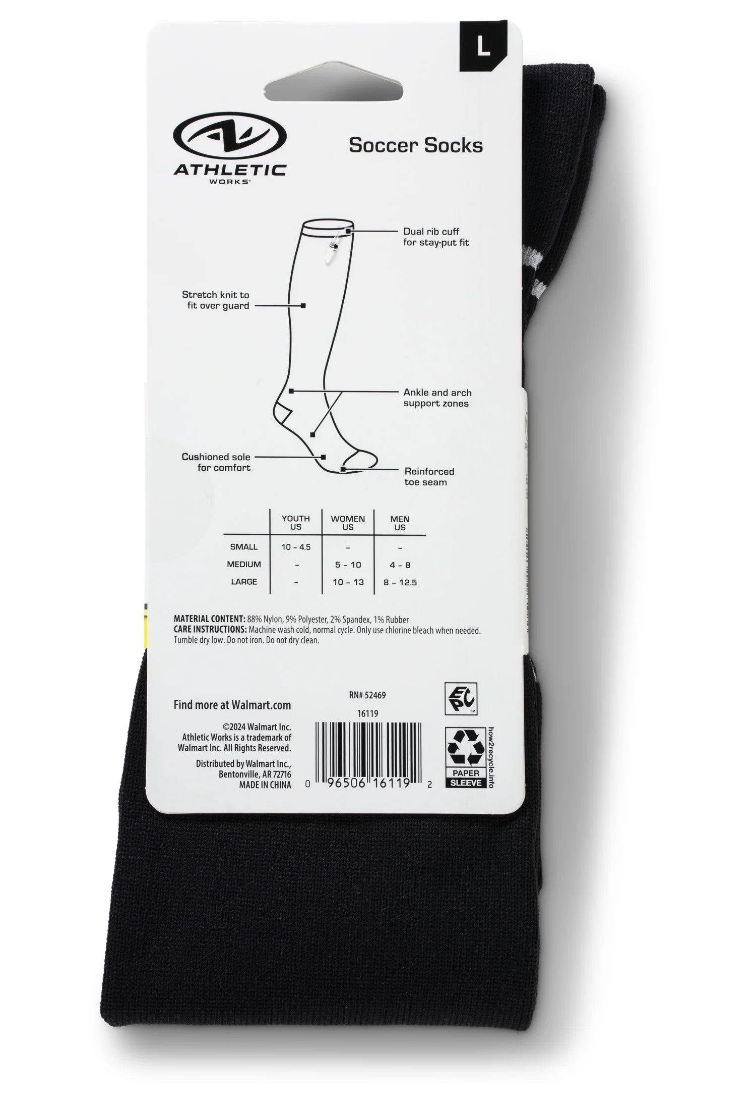 (2 Pack) Soccer Sock 1 Pack Black Unisex