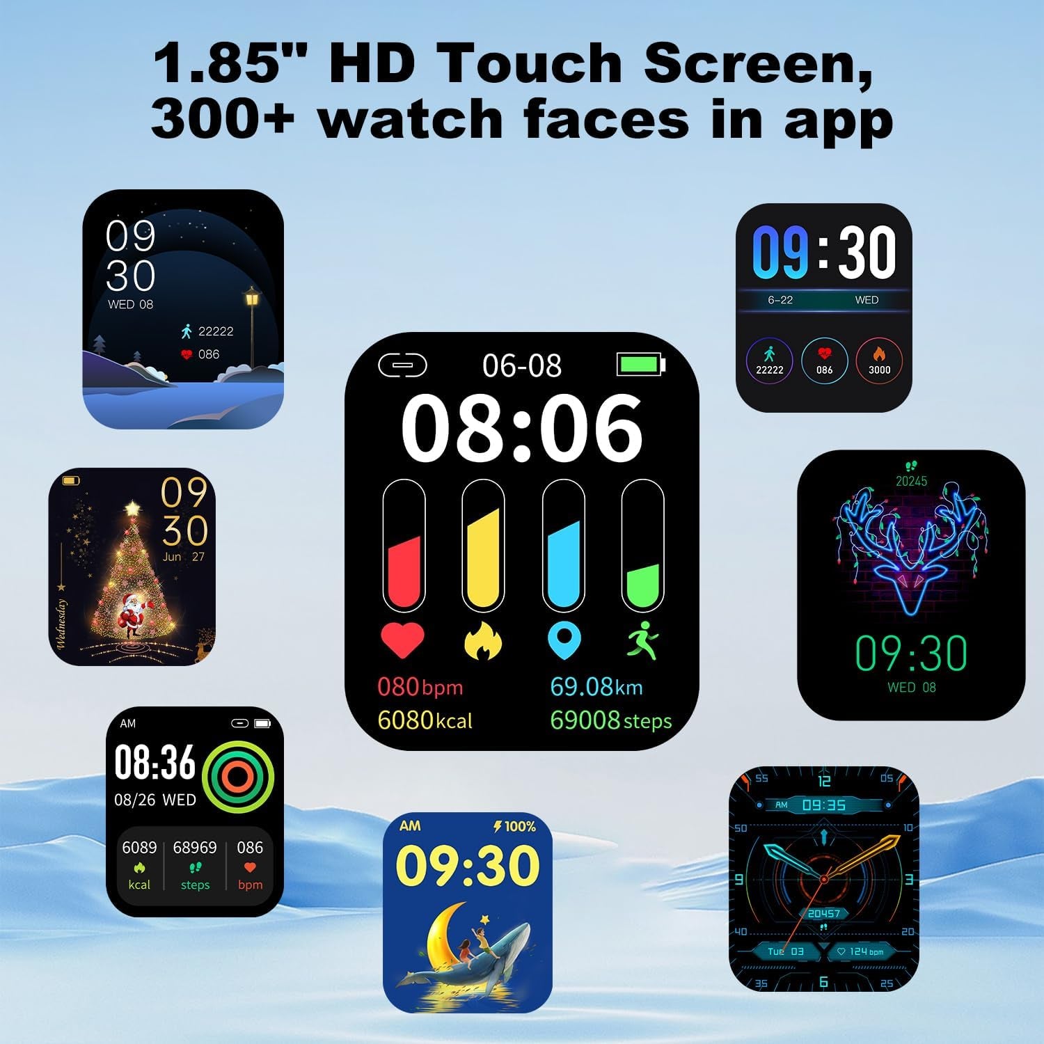 Fitness Tracker (Answer/Make Calls), 1.85" Smart Watch with 24/7 Heart Rate, Blood Oxygen Monitor, Sleep Tracker, 100+ Sport Mode, IP68 Waterproof Activity Tracker, Compatible with Ios & Android,Black