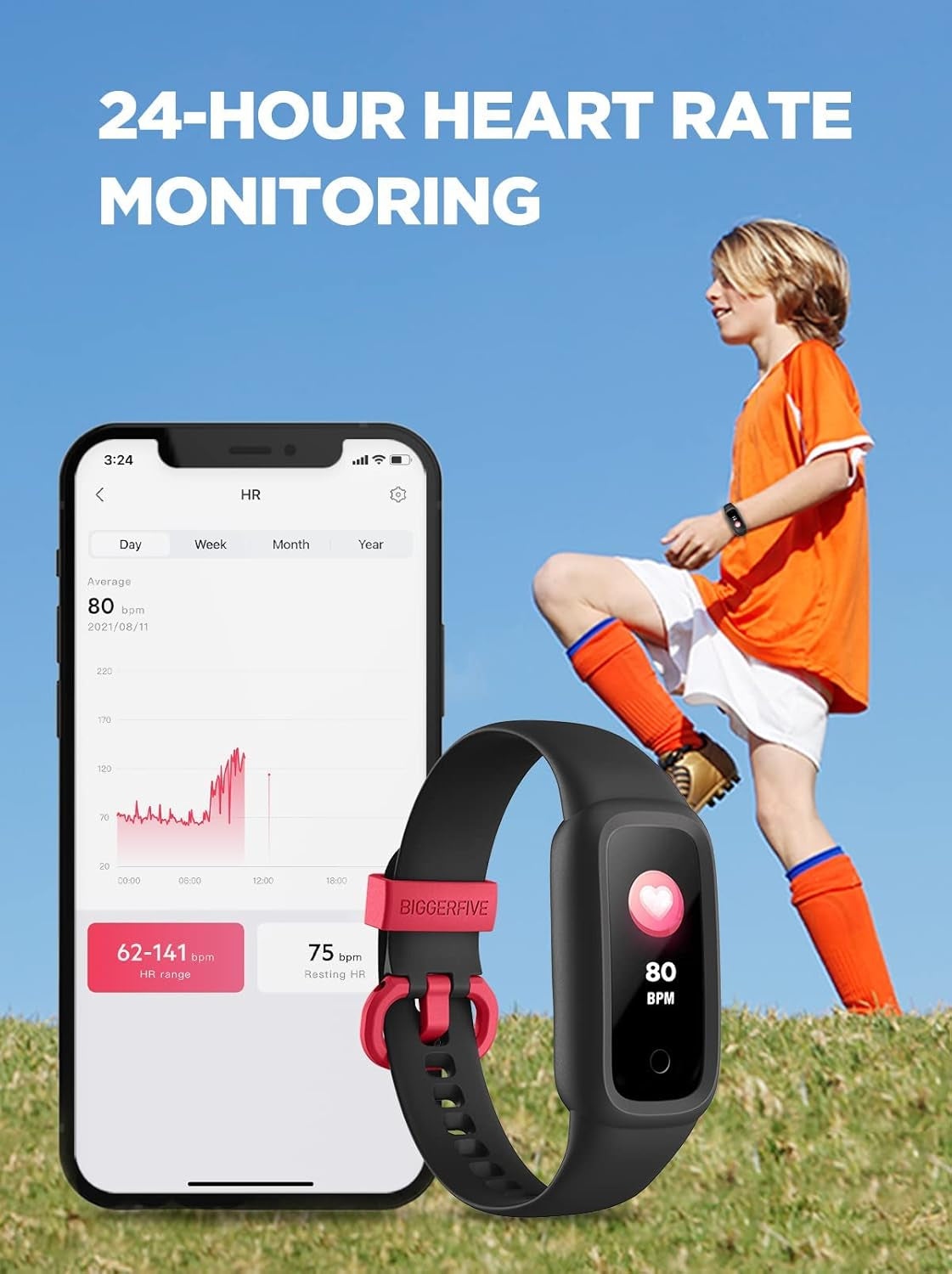 Vigor 2 L Kids Fitness Tracker Watch for Boys Girls Ages 5-15, IP68 Waterproof, Activity Tracker, Pedometer, Heart Rate Sleep Monitor, Calorie Step Counter Watch, Black
