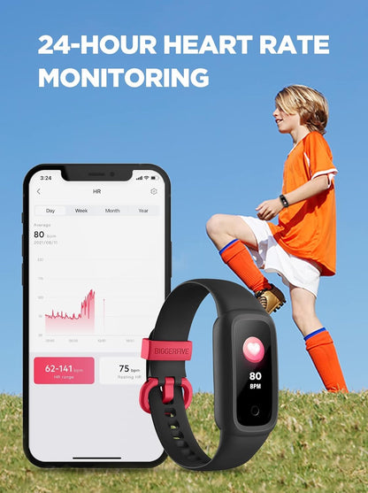 Vigor 2 L Kids Fitness Tracker Watch for Boys Girls Ages 5-15, IP68 Waterproof, Activity Tracker, Pedometer, Heart Rate Sleep Monitor, Calorie Step Counter Watch, Black