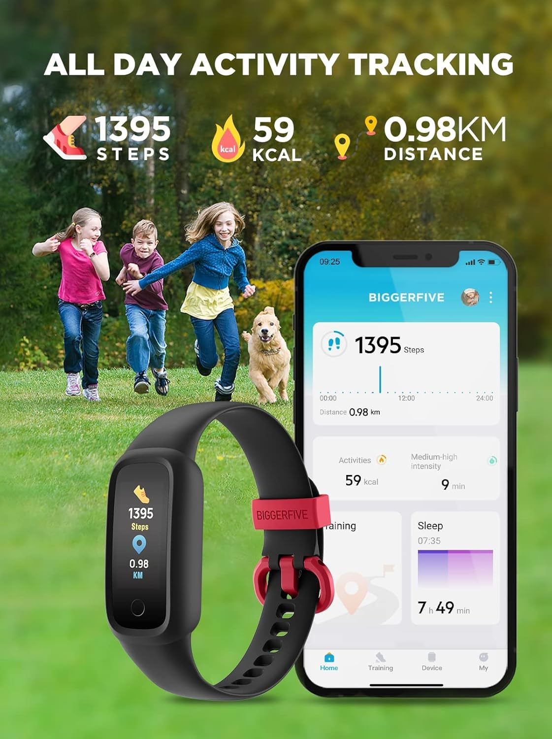 Vigor 2 L Kids Fitness Tracker Watch for Boys Girls Ages 5-15, IP68 Waterproof, Activity Tracker, Pedometer, Heart Rate Sleep Monitor, Calorie Step Counter Watch, Black