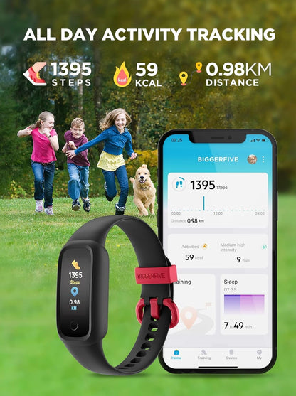 Vigor 2 L Kids Fitness Tracker Watch for Boys Girls Ages 5-15, IP68 Waterproof, Activity Tracker, Pedometer, Heart Rate Sleep Monitor, Calorie Step Counter Watch, Black