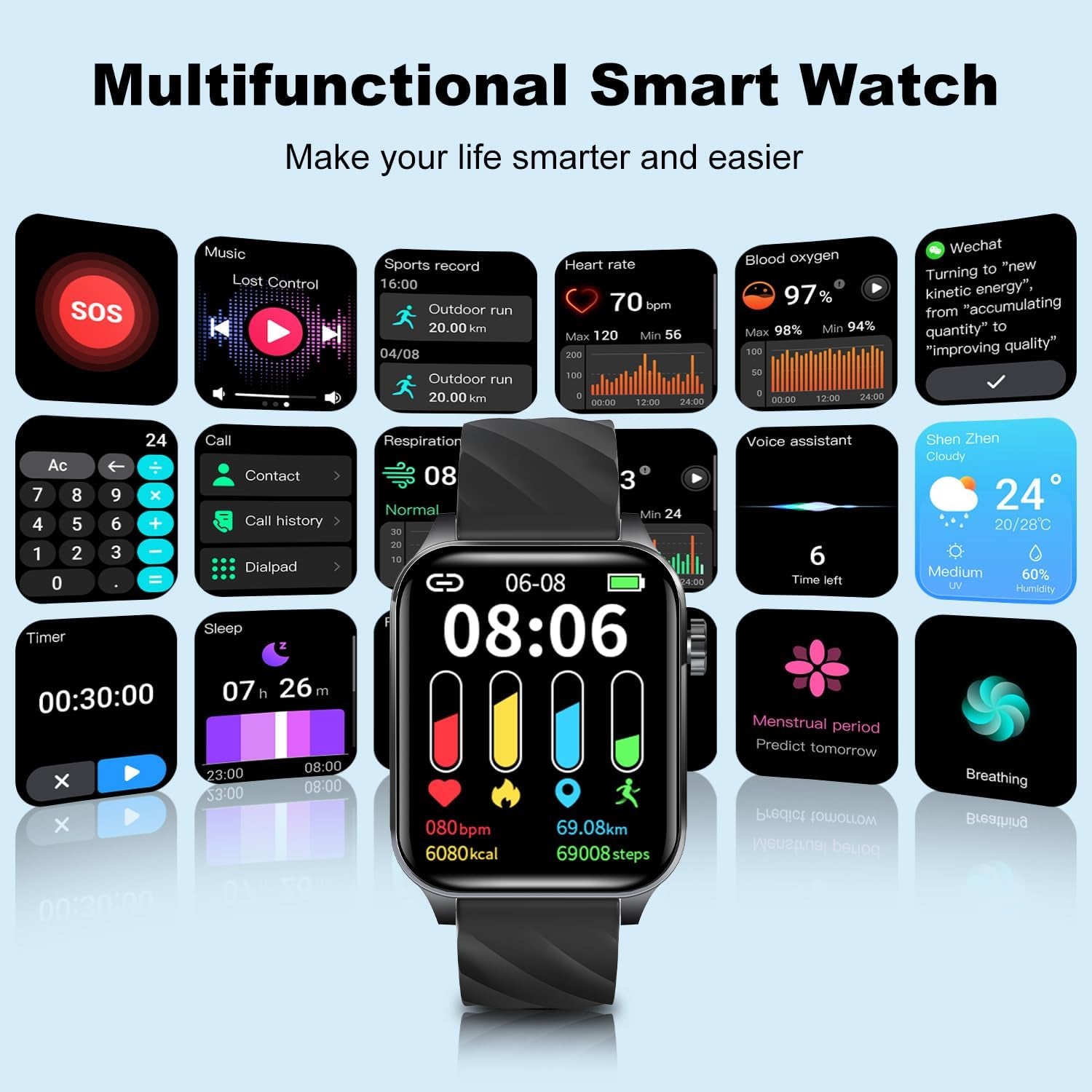 Fitness Tracker (Answer/Make Calls), 1.85" Smart Watch with 24/7 Heart Rate, Blood Oxygen Monitor, Sleep Tracker, 100+ Sport Mode, IP68 Waterproof Activity Tracker, Compatible with Ios & Android,Black