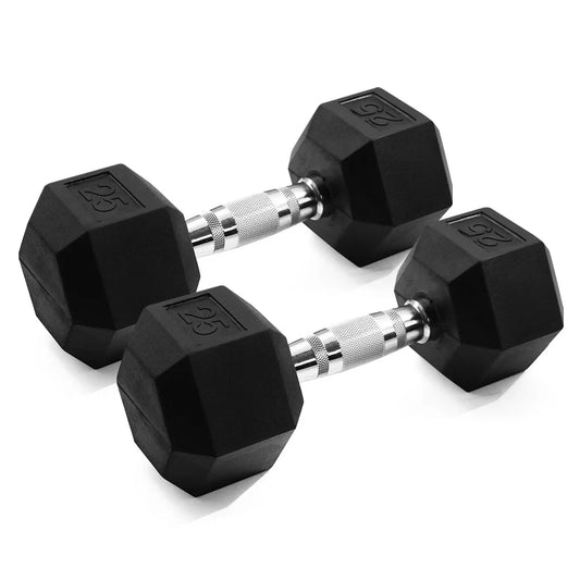 , 25Lb Rubber Hex Dumbbell, Pair