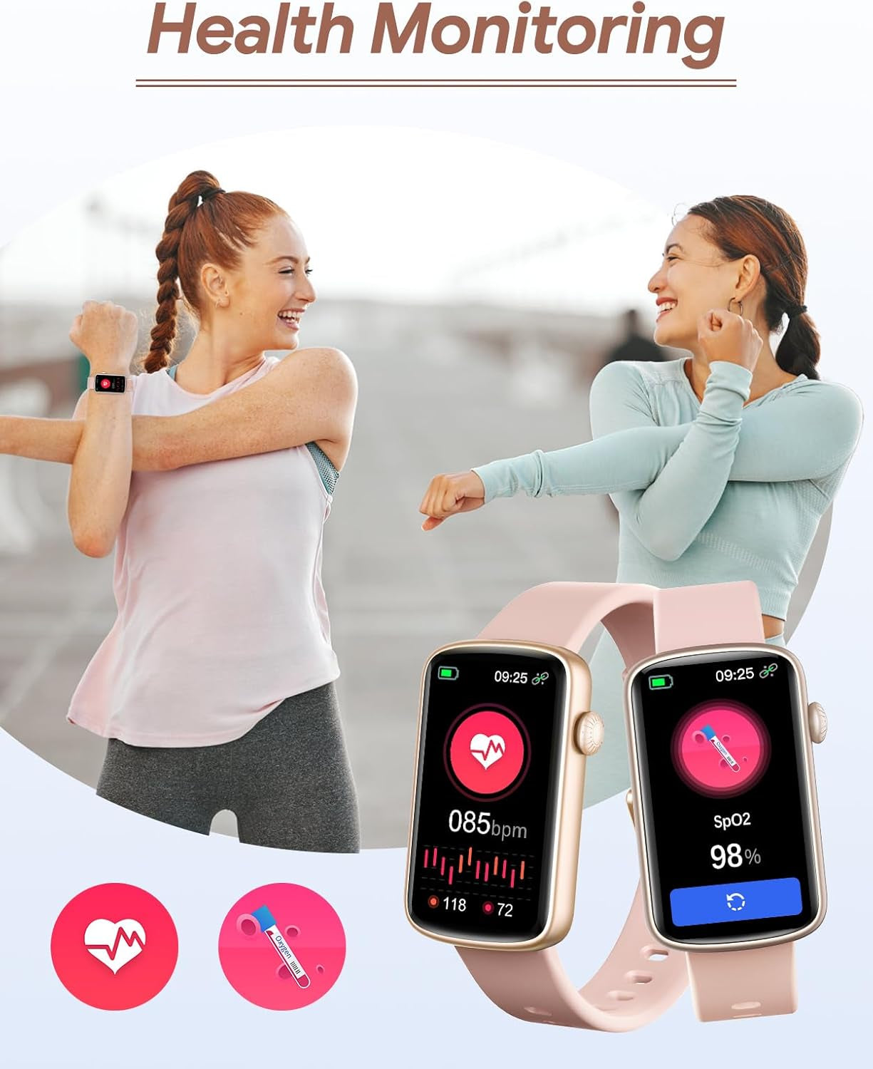 Fitness Tracker, Fitness Watches for Women Men with Heart Rate Monitor Blood Oxygen Sleep Tracker Pedometer, 1.47" Smart Watch Step Calorie Counter for Android Ios IP68 Waterproof (Pink)