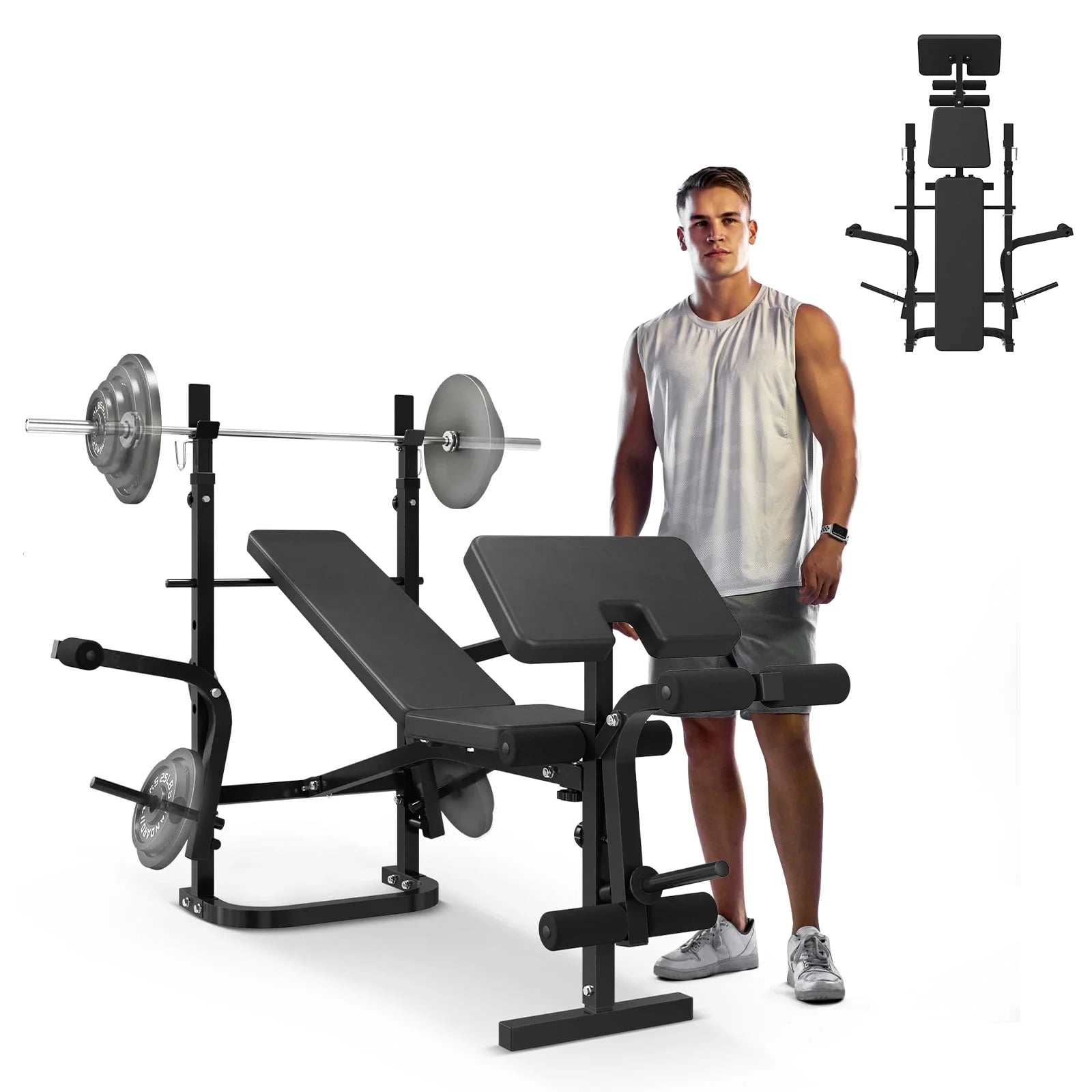 Adjustable Weight Bench Set, 800LBS 6 in 1 Full Body Workout Weight Bench with Leg Extension , Multi-Function Strength Training Bench Press Set for Home Gym