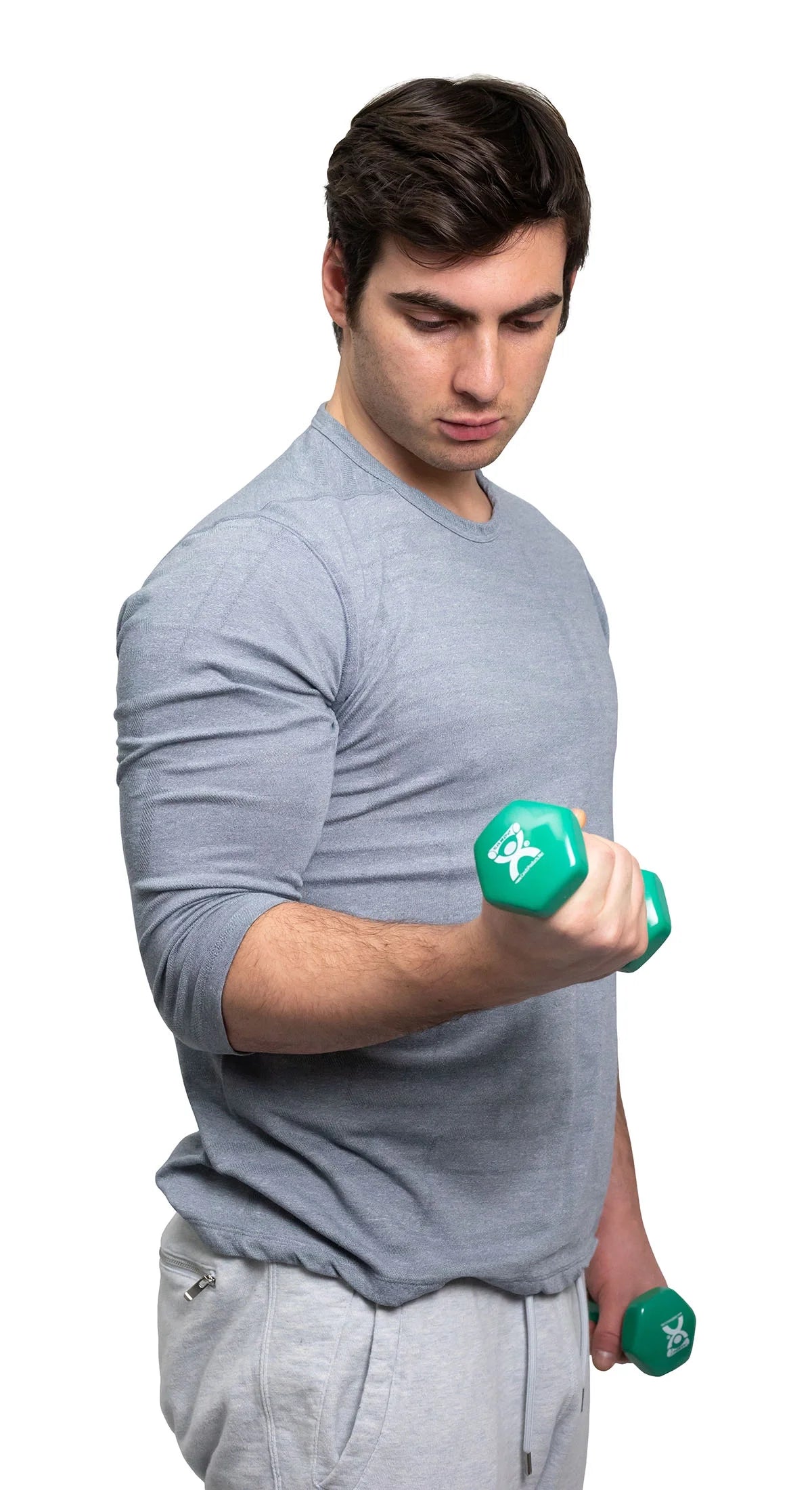Cando Vinyl Coated Dumbbells, 3Lb Pair, Green, Anti-Roll, for Muscle Training, 2 Pack