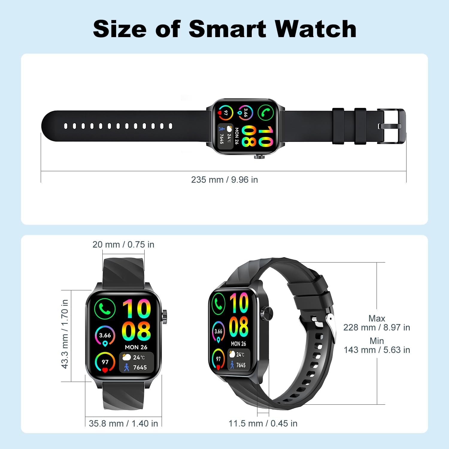 Fitness Tracker (Answer/Make Calls), 1.85" Smart Watch with 24/7 Heart Rate, Blood Oxygen Monitor, Sleep Tracker, 100+ Sport Mode, IP68 Waterproof Activity Tracker, Compatible with Ios & Android,Black