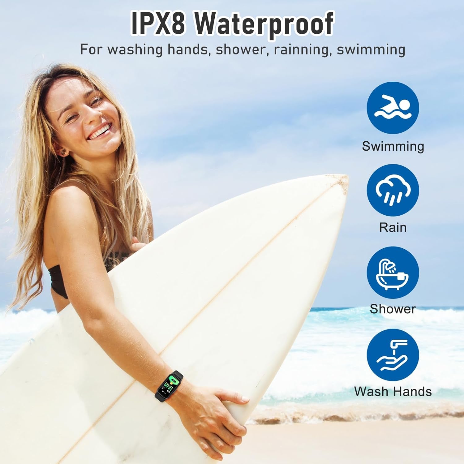 Health Fitness Tracker, Smart Watch with 24/7 Heart Rate Blood Pressure Sleep Monitor,126 Sports Modes,Ip68 Waterproof Step Calorie Counter Pedometer Activity Trackers for Android&Iphone Women Bla