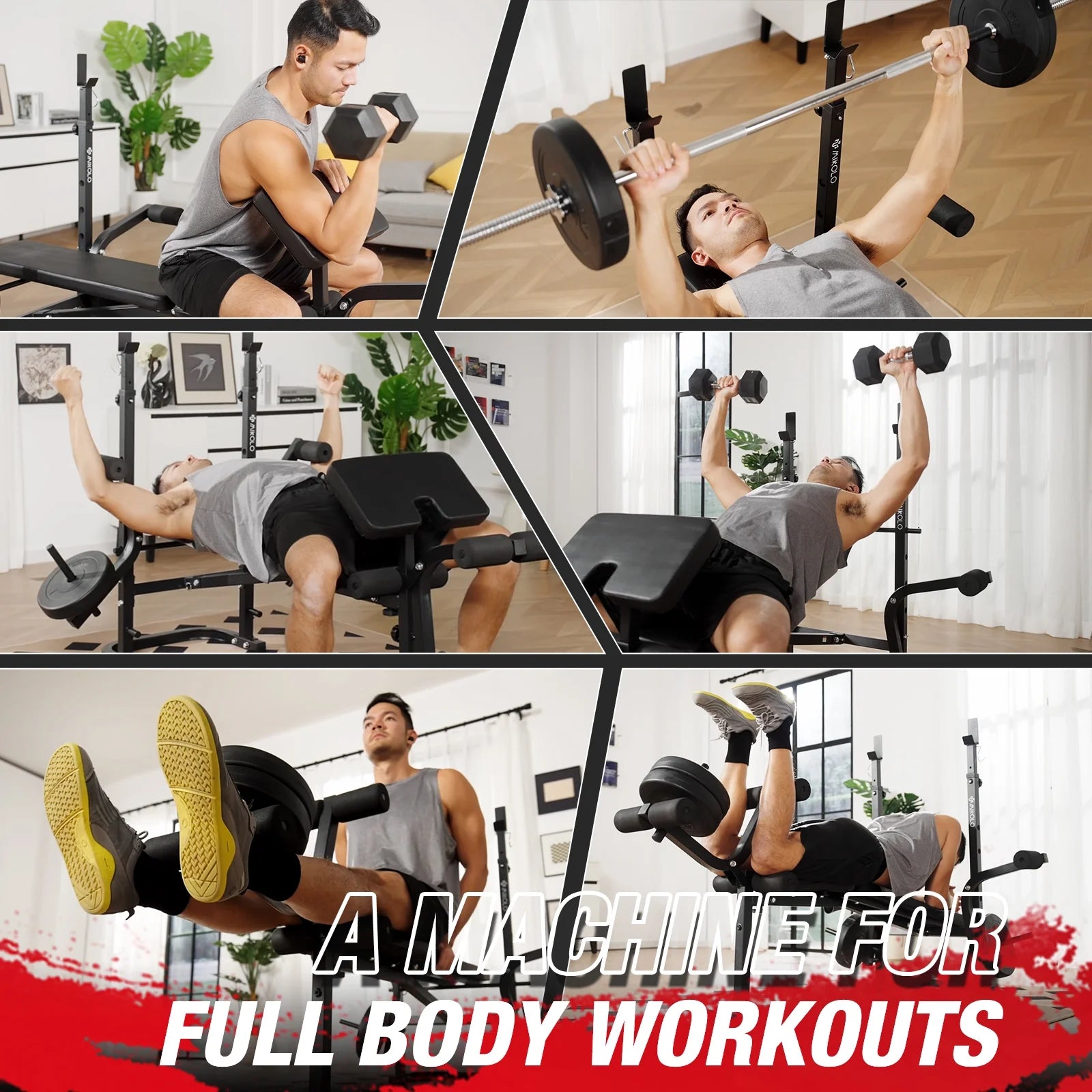 Adjustable Weight Bench Set, 800LBS 6 in 1 Full Body Workout Weight Bench with Leg Extension , Multi-Function Strength Training Bench Press Set for Home Gym
