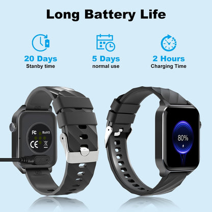 Fitness Tracker (Answer/Make Calls), 1.85" Smart Watch with 24/7 Heart Rate, Blood Oxygen Monitor, Sleep Tracker, 100+ Sport Mode, IP68 Waterproof Activity Tracker, Compatible with Ios & Android,Black