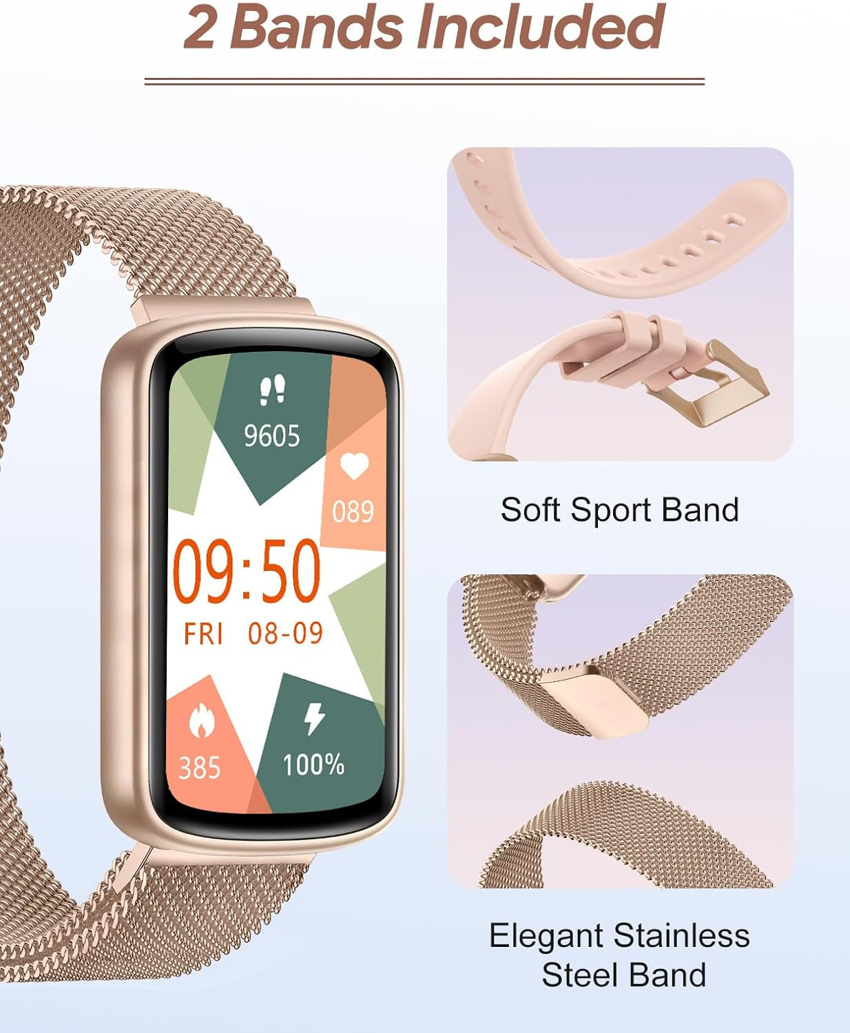 Fitness Tracker, Fitness Watches for Women Men with Heart Rate Monitor Blood Oxygen Sleep Tracker Pedometer, 1.47" Smart Watch Step Calorie Counter for Android Ios IP68 Waterproof (Pink)