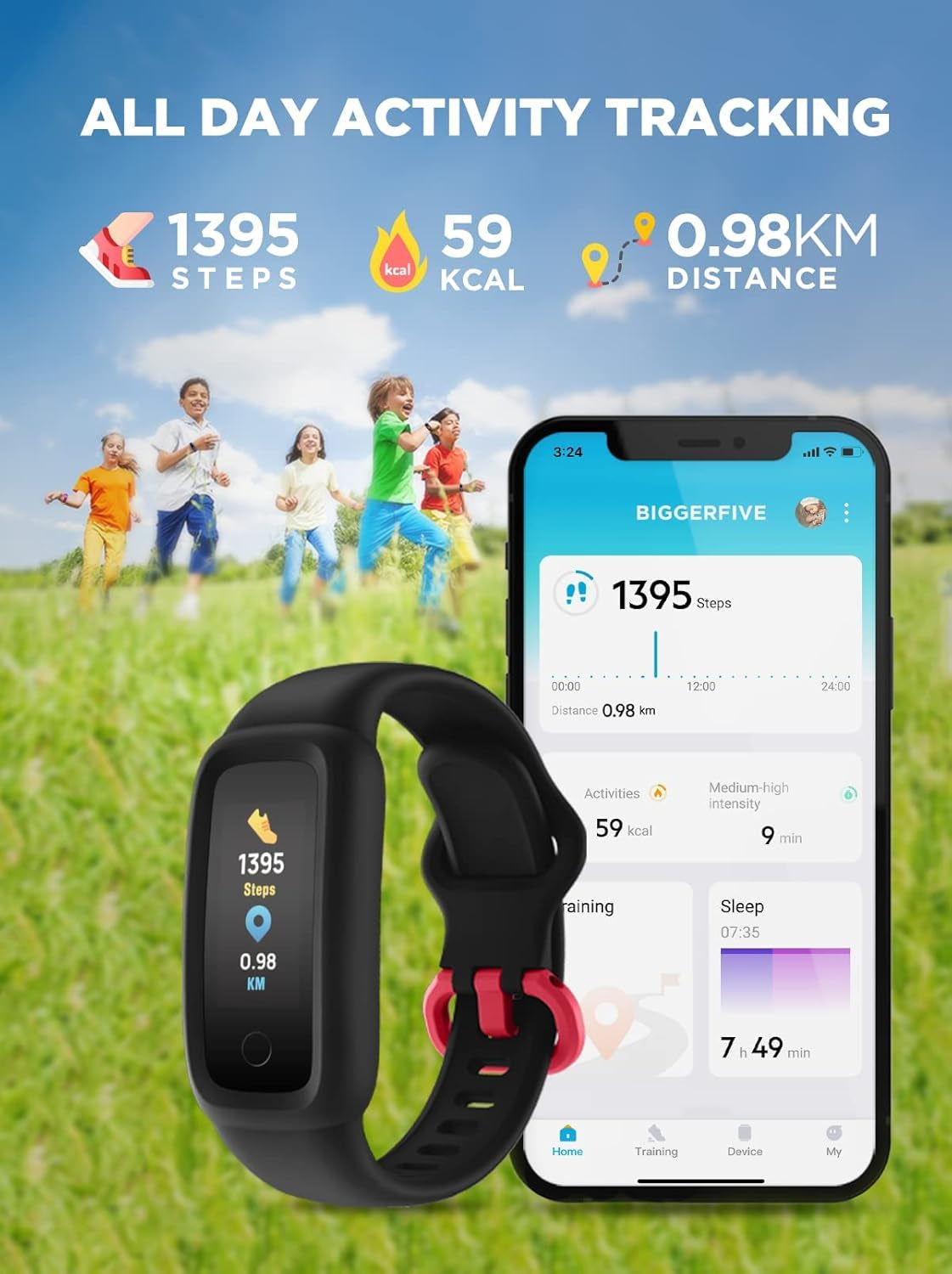 Vigor 2 Kids Fitness Tracker Watch for Girls Boys Ages 5-12, IP68 Waterproof, Activity Tracker, Pedometer, Heart Rate Sleep Monitor, Calorie Step Counter Watch