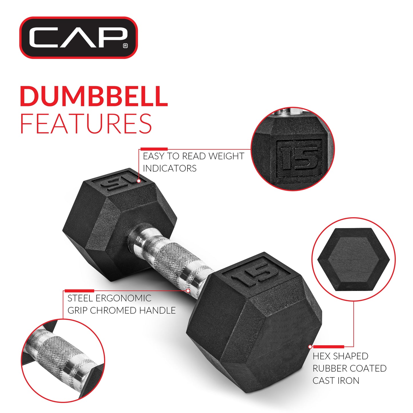 Barbell, 8Lb Coated Rubber Hex Dumbbell, Pair