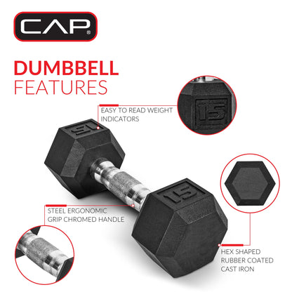 Barbell, 8Lb Coated Rubber Hex Dumbbell, Pair
