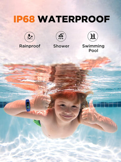 Vigor 2 L Kids Fitness Tracker Watch for Boys Girls Ages 5-15, IP68 Waterproof, Activity Tracker, Pedometer, Heart Rate Sleep Monitor, Calorie Step Counter Watch, Blue