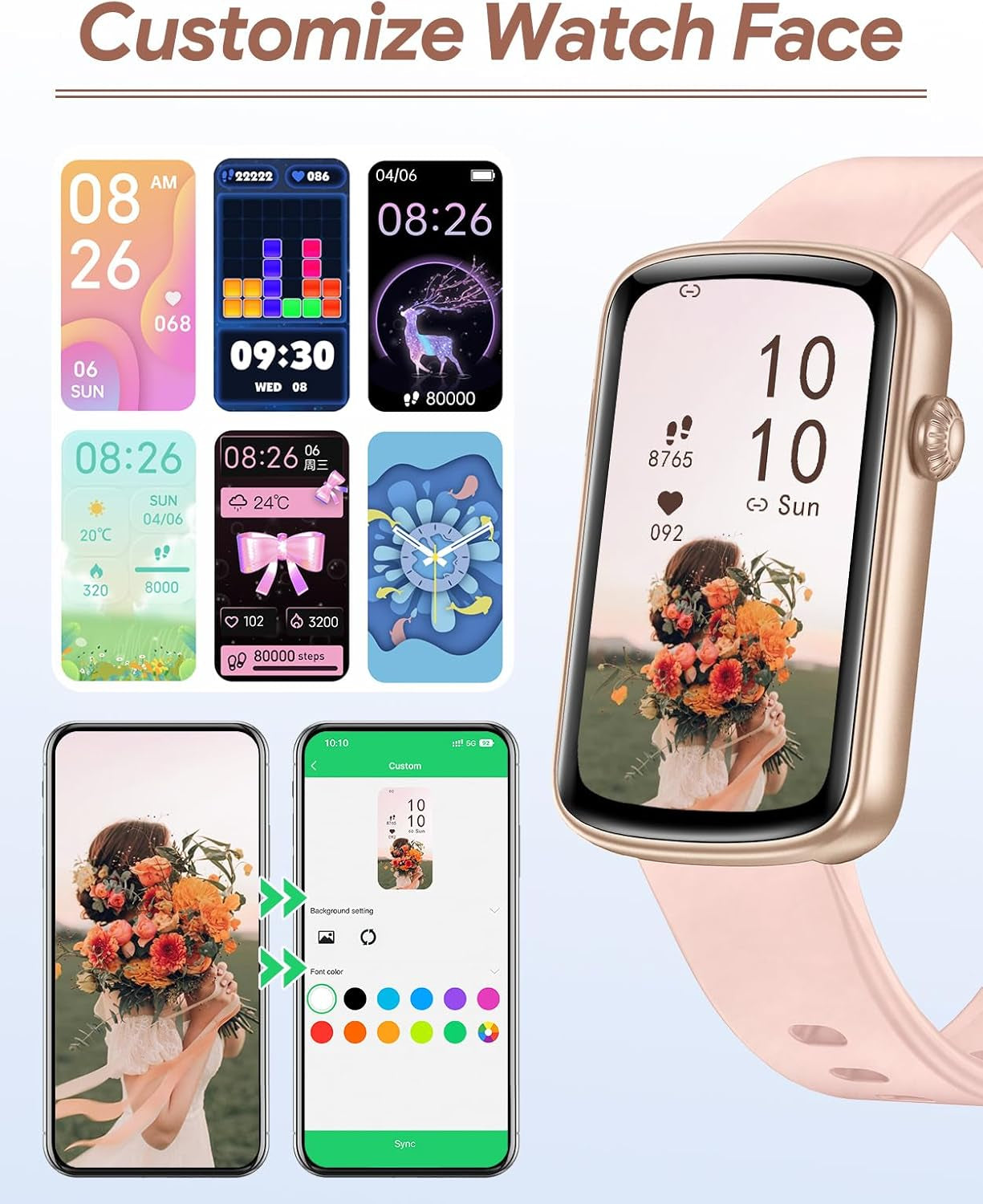 Fitness Tracker, Fitness Watches for Women Men with Heart Rate Monitor Blood Oxygen Sleep Tracker Pedometer, 1.47" Smart Watch Step Calorie Counter for Android Ios IP68 Waterproof (Pink)