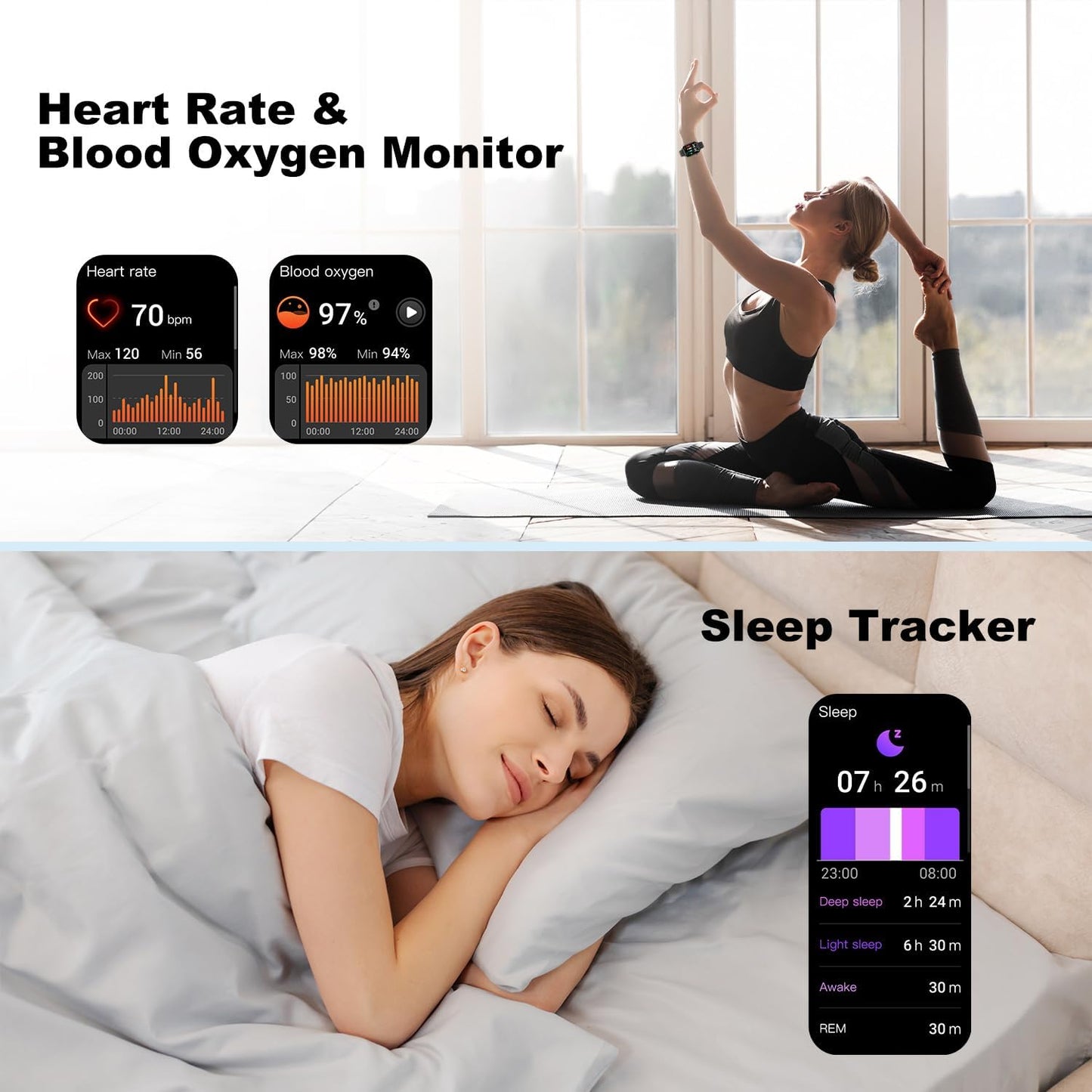 Fitness Tracker (Answer/Make Calls), 1.85" Smart Watch with 24/7 Heart Rate, Blood Oxygen Monitor, Sleep Tracker, 100+ Sport Mode, IP68 Waterproof Activity Tracker, Compatible with Ios & Android,Black