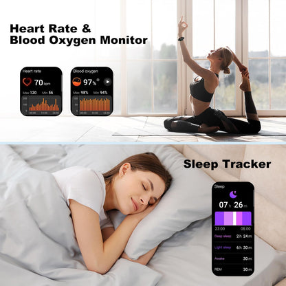 Fitness Tracker (Answer/Make Calls), 1.85" Smart Watch with 24/7 Heart Rate, Blood Oxygen Monitor, Sleep Tracker, 100+ Sport Mode, IP68 Waterproof Activity Tracker, Compatible with Ios & Android,Black