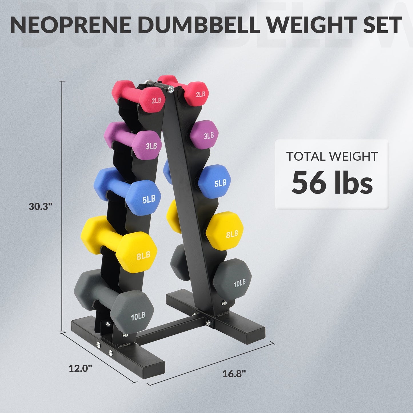 Dumbbell Set with Stand (2Lbs, 3Lbs, 5Lbs, 8Lbs, 10Lbs Set)