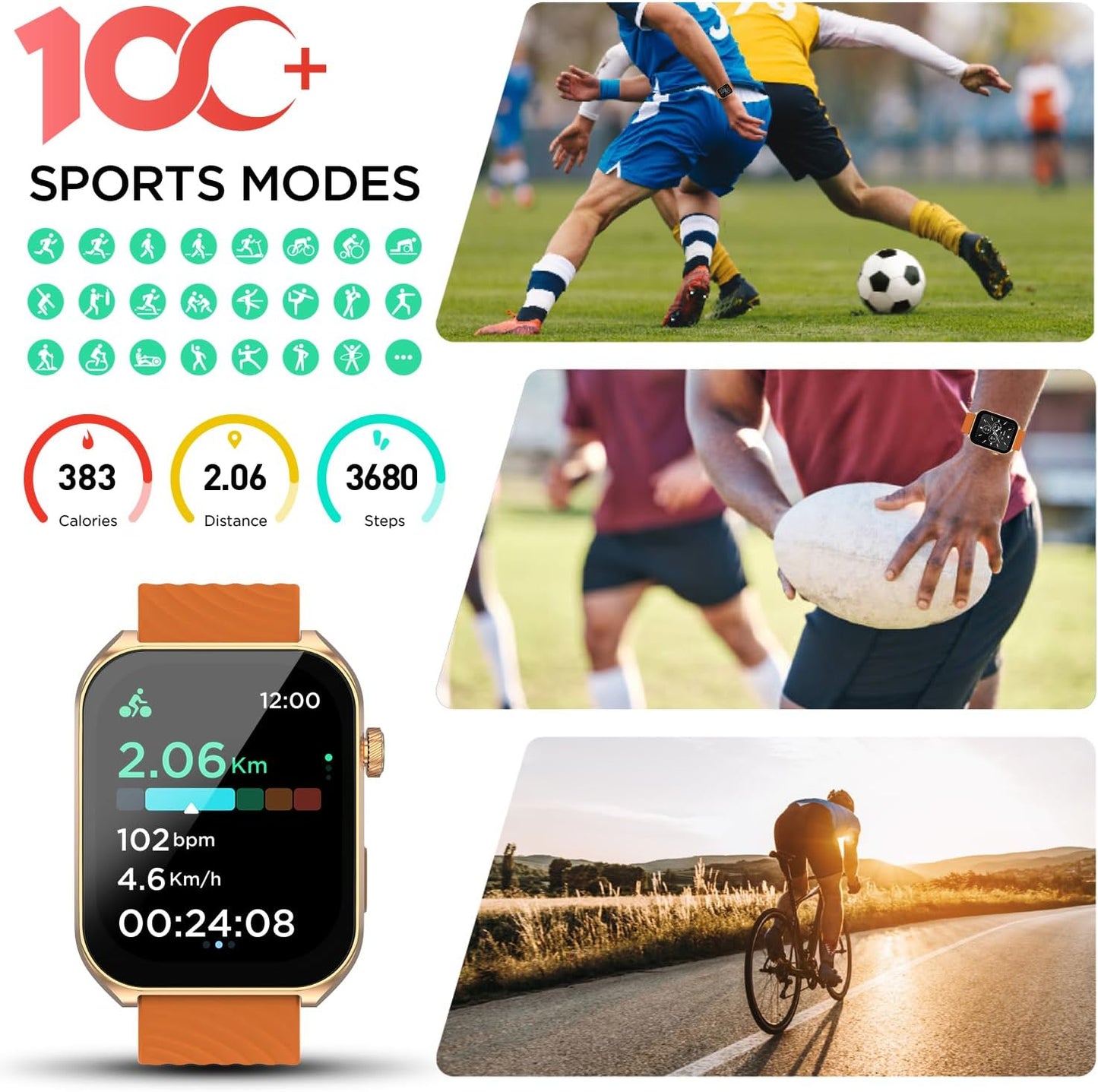 Smart Watches for Men (Answer/Make Calls),2.04" AMOLED Curved Display,140+ Sport Modes,Mens Fitness Watch for Android & Iphone,Mens Smart Watch with Heart Rate/Sleep/Spo2 Monitor,Orange