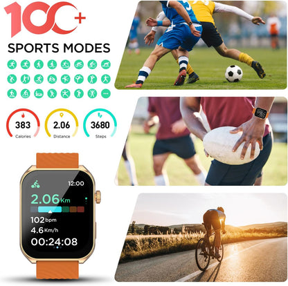 Smart Watches for Men (Answer/Make Calls),2.04" AMOLED Curved Display,140+ Sport Modes,Mens Fitness Watch for Android & Iphone,Mens Smart Watch with Heart Rate/Sleep/Spo2 Monitor,Orange