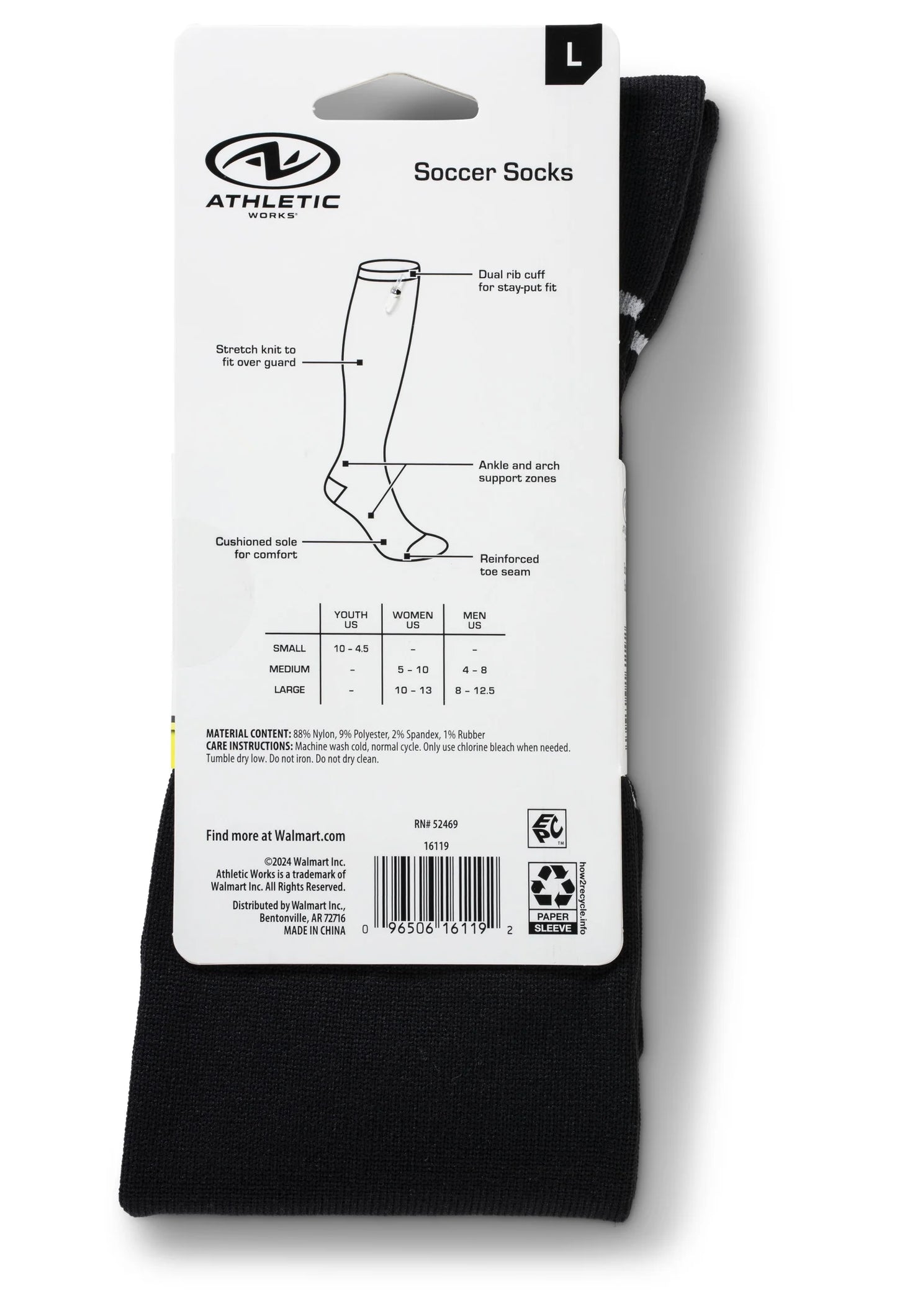 (2 Pack) Soccer Sock 1 Pack Black Unisex