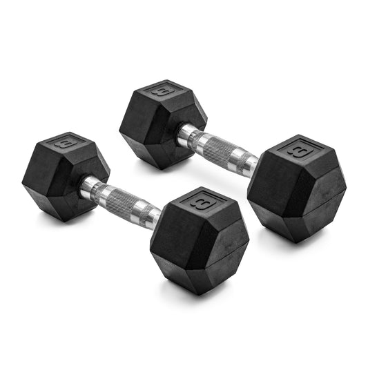 Barbell, 8Lb Coated Rubber Hex Dumbbell, Pair