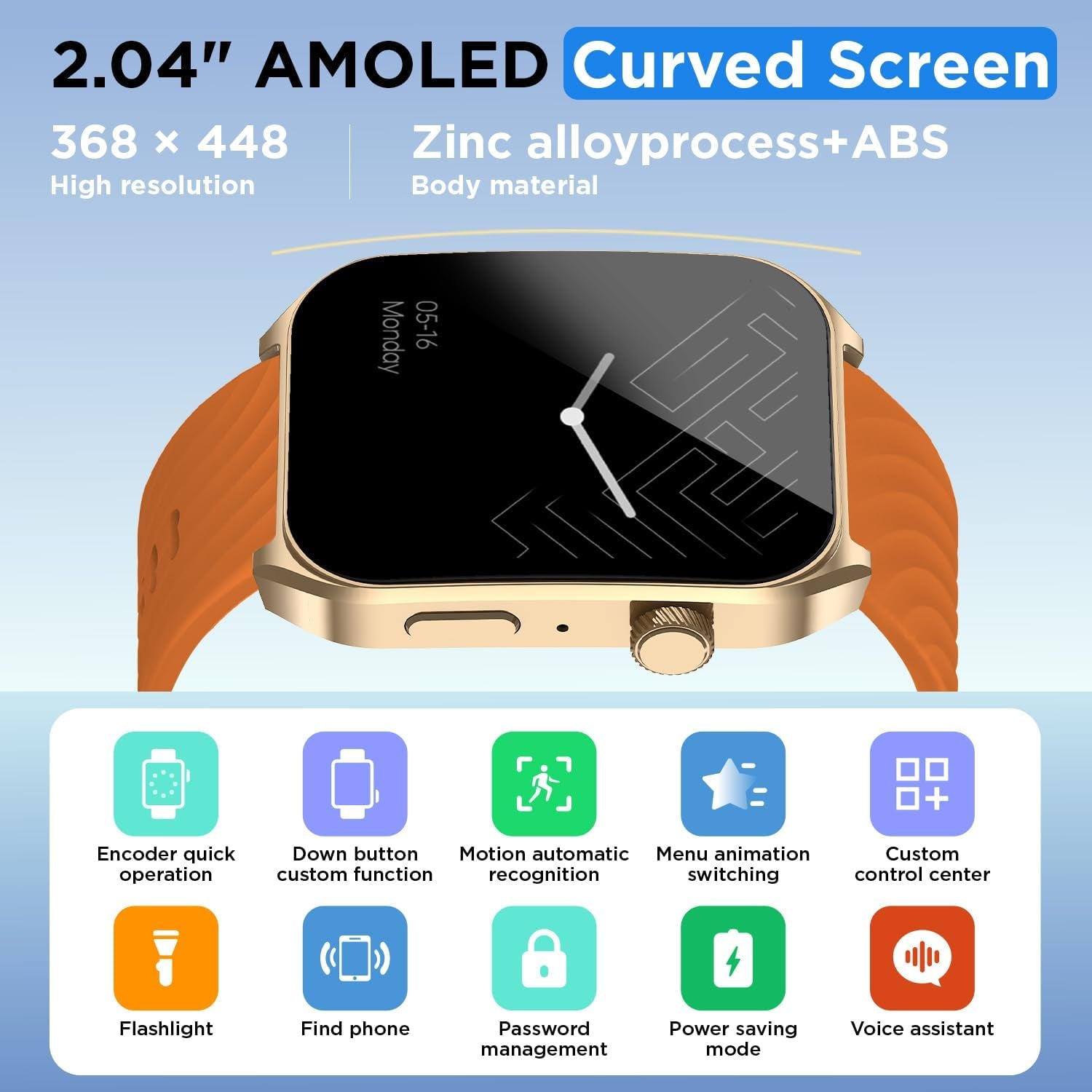 Smart Watches for Men (Answer/Make Calls),2.04" AMOLED Curved Display,140+ Sport Modes,Mens Fitness Watch for Android & Iphone,Mens Smart Watch with Heart Rate/Sleep/Spo2 Monitor,Orange