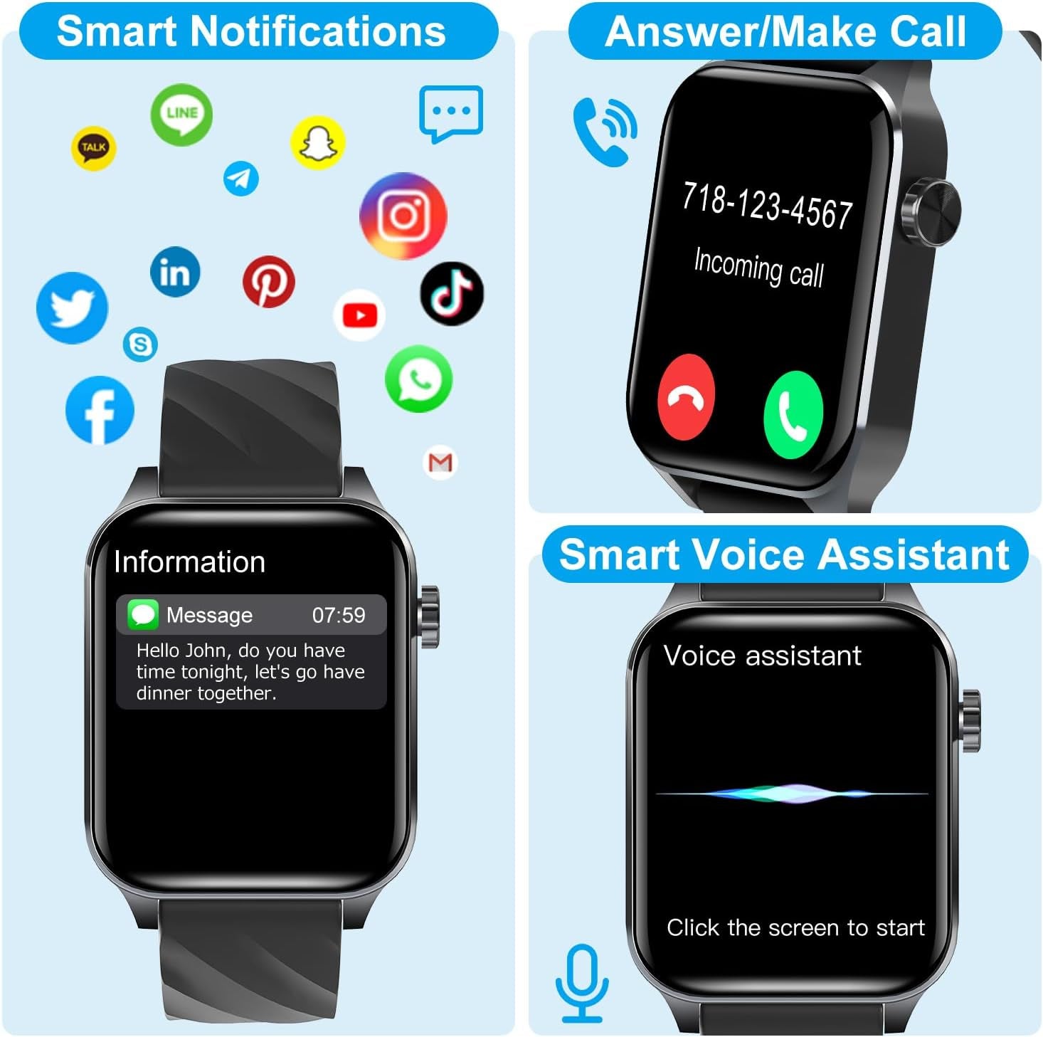 Fitness Tracker (Answer/Make Calls), 1.85" Smart Watch with 24/7 Heart Rate, Blood Oxygen Monitor, Sleep Tracker, 100+ Sport Mode, IP68 Waterproof Activity Tracker, Compatible with Ios & Android,Black