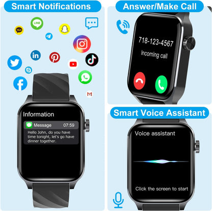 Fitness Tracker (Answer/Make Calls), 1.85" Smart Watch with 24/7 Heart Rate, Blood Oxygen Monitor, Sleep Tracker, 100+ Sport Mode, IP68 Waterproof Activity Tracker, Compatible with Ios & Android,Black