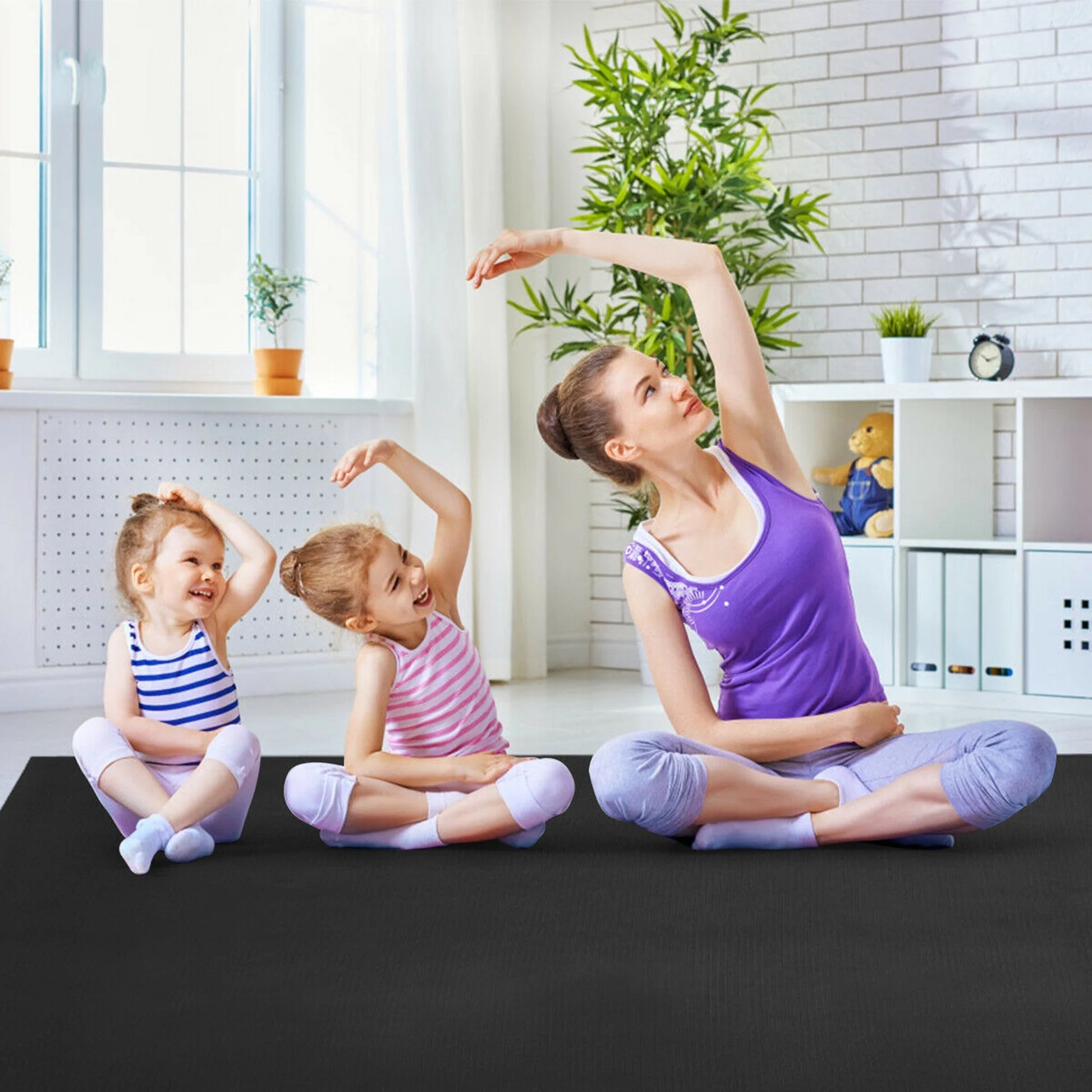 Large Yoga Mat 6' X 4' X 8 Mm Thick Workout Mats for Home Gym Flooring Black