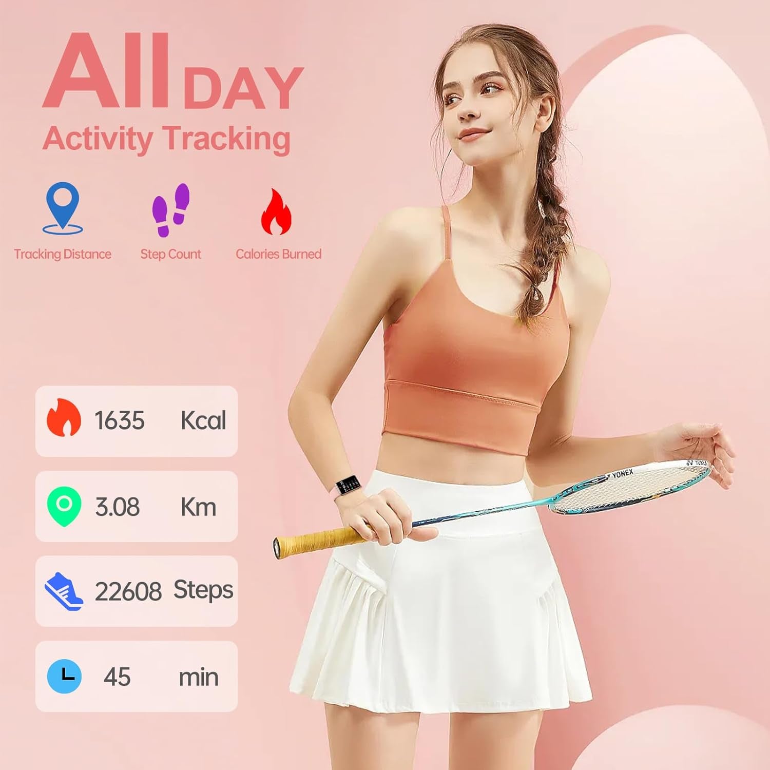 Health Fitness Tracker 2024 with 24/7 Heart Rate, Blood Oxygen, Blood Pressure, Sleep Tracker, IP68 Waterproof Activity Trackers with Step Tracker, Pedometer (S & L Bands Included)