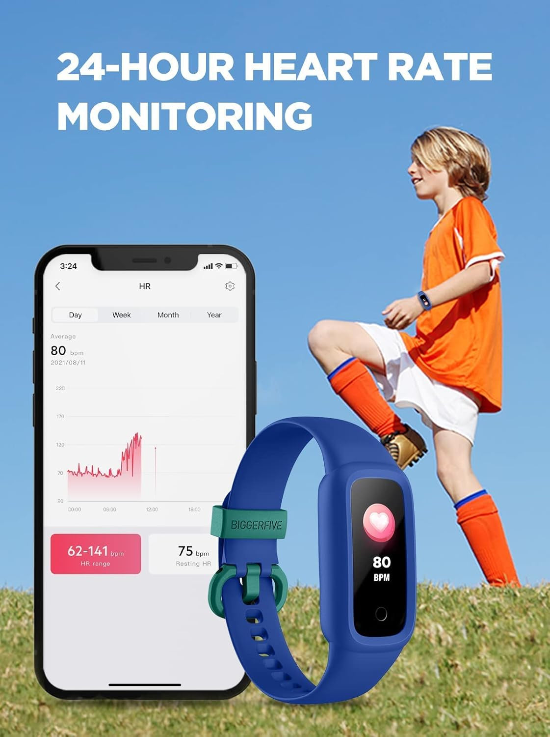 Vigor 2 L Kids Fitness Tracker Watch for Boys Girls Ages 5-15, IP68 Waterproof, Activity Tracker, Pedometer, Heart Rate Sleep Monitor, Calorie Step Counter Watch, Blue