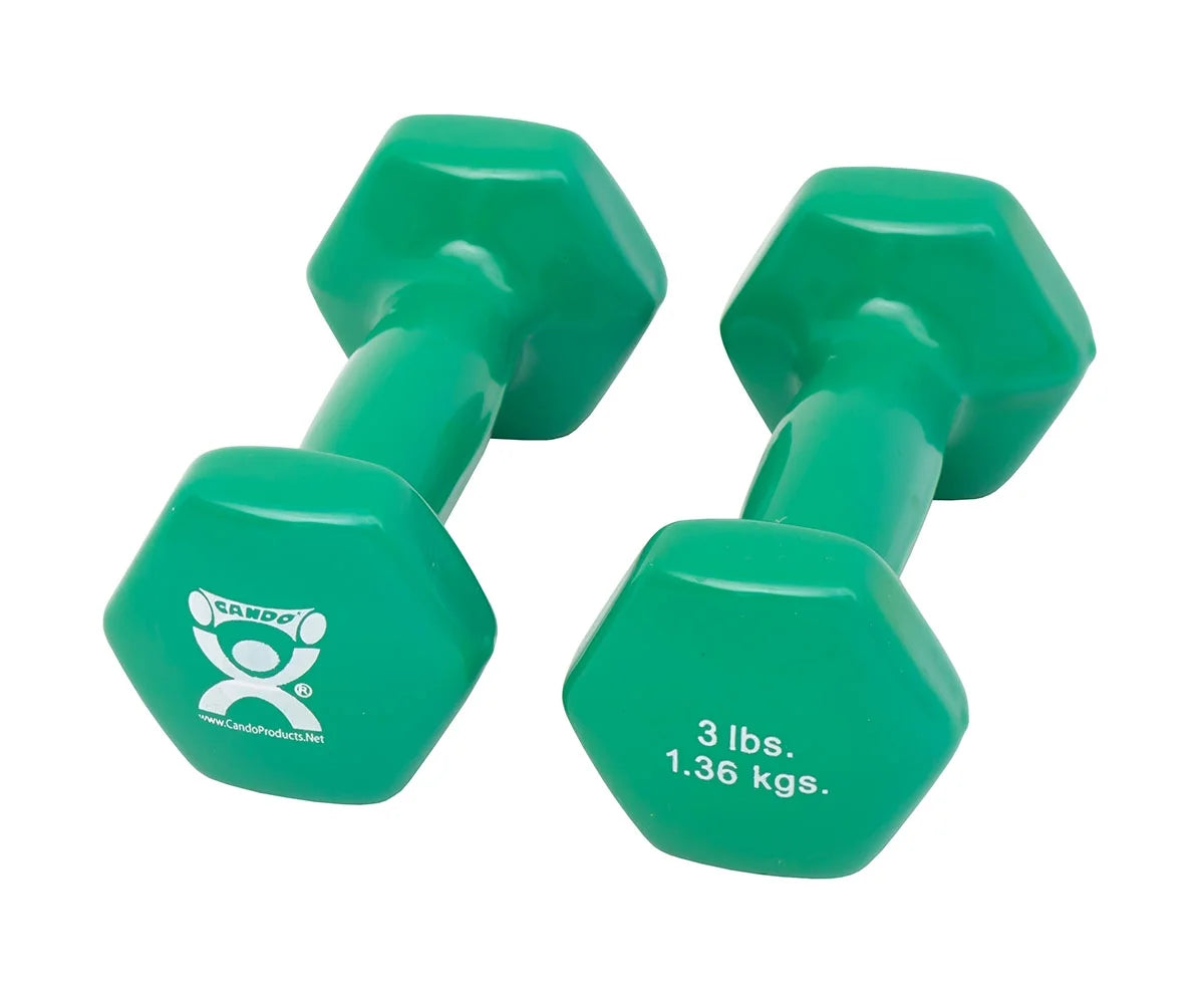 Cando Vinyl Coated Dumbbells, 3Lb Pair, Green, Anti-Roll, for Muscle Training, 2 Pack