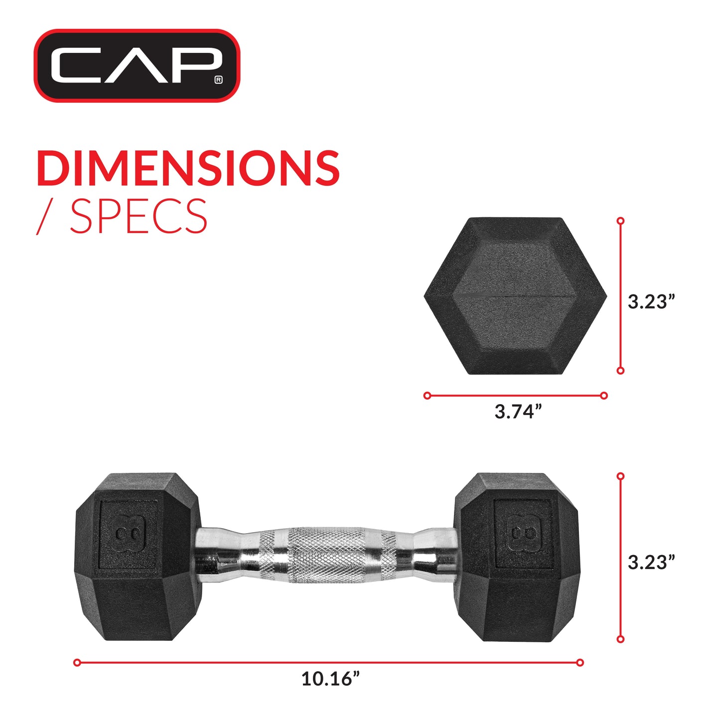 Barbell, 8Lb Coated Rubber Hex Dumbbell, Pair