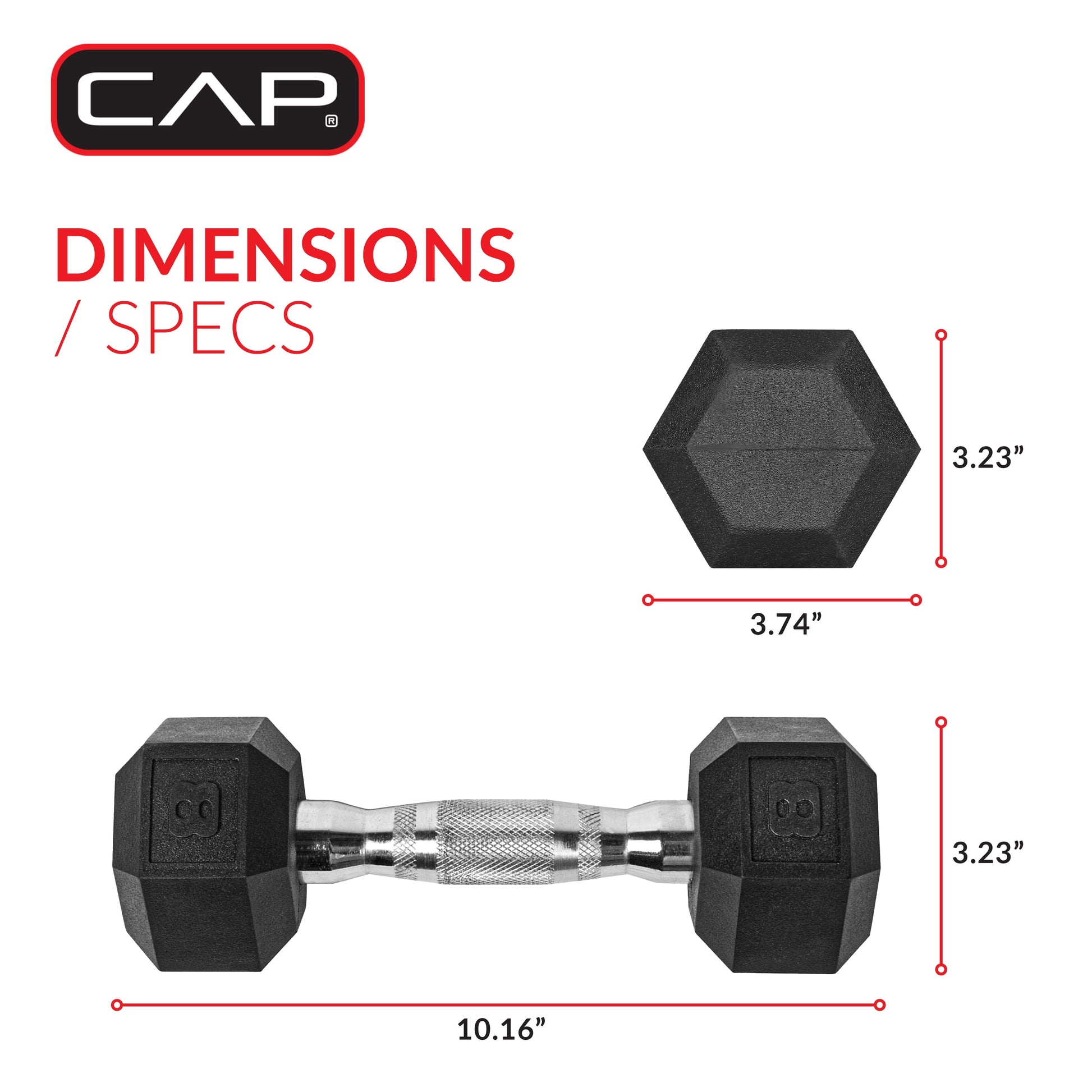 Barbell, 8Lb Coated Rubber Hex Dumbbell, Pair