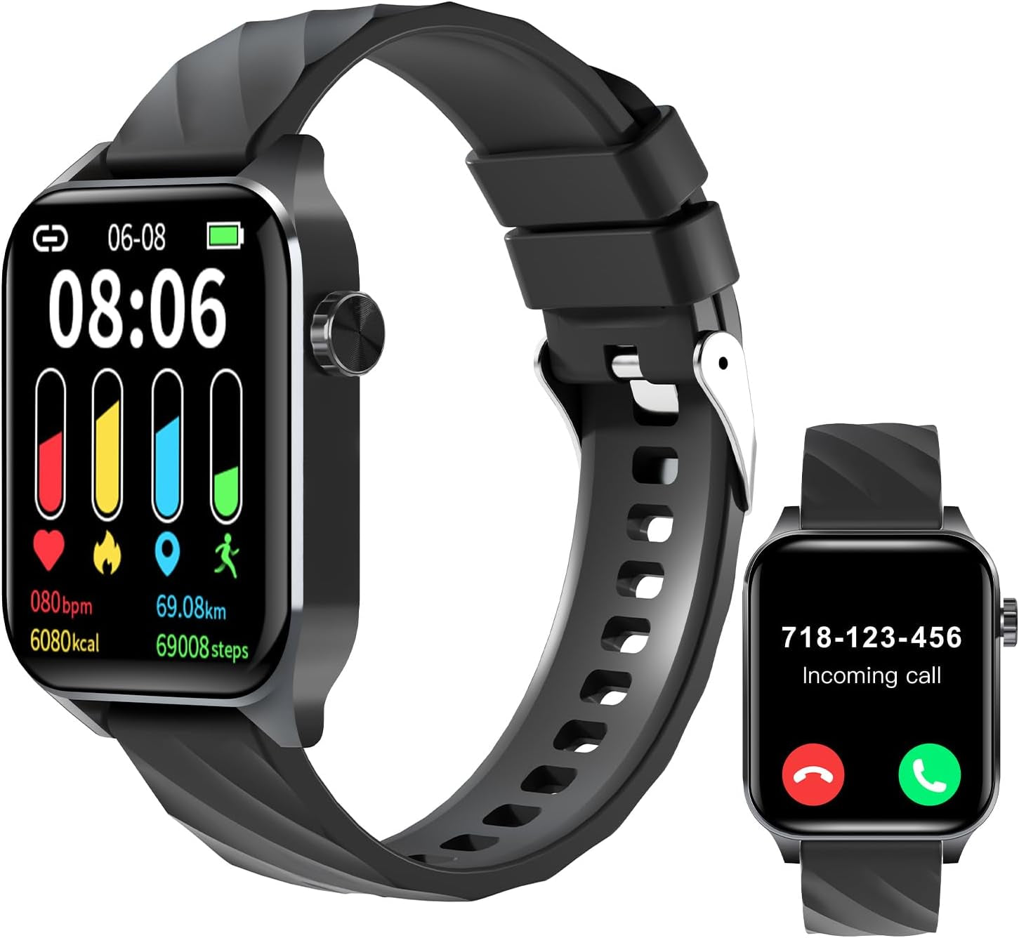 Fitness Tracker (Answer/Make Calls), 1.85" Smart Watch with 24/7 Heart Rate, Blood Oxygen Monitor, Sleep Tracker, 100+ Sport Mode, IP68 Waterproof Activity Tracker, Compatible with Ios & Android,Black