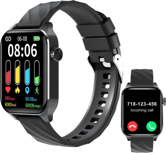 Fitness Tracker (Answer/Make Calls), 1.85" Smart Watch with 24/7 Heart Rate, Blood Oxygen Monitor, Sleep Tracker, 100+ Sport Mode, IP68 Waterproof Activity Tracker, Compatible with Ios & Android,Black