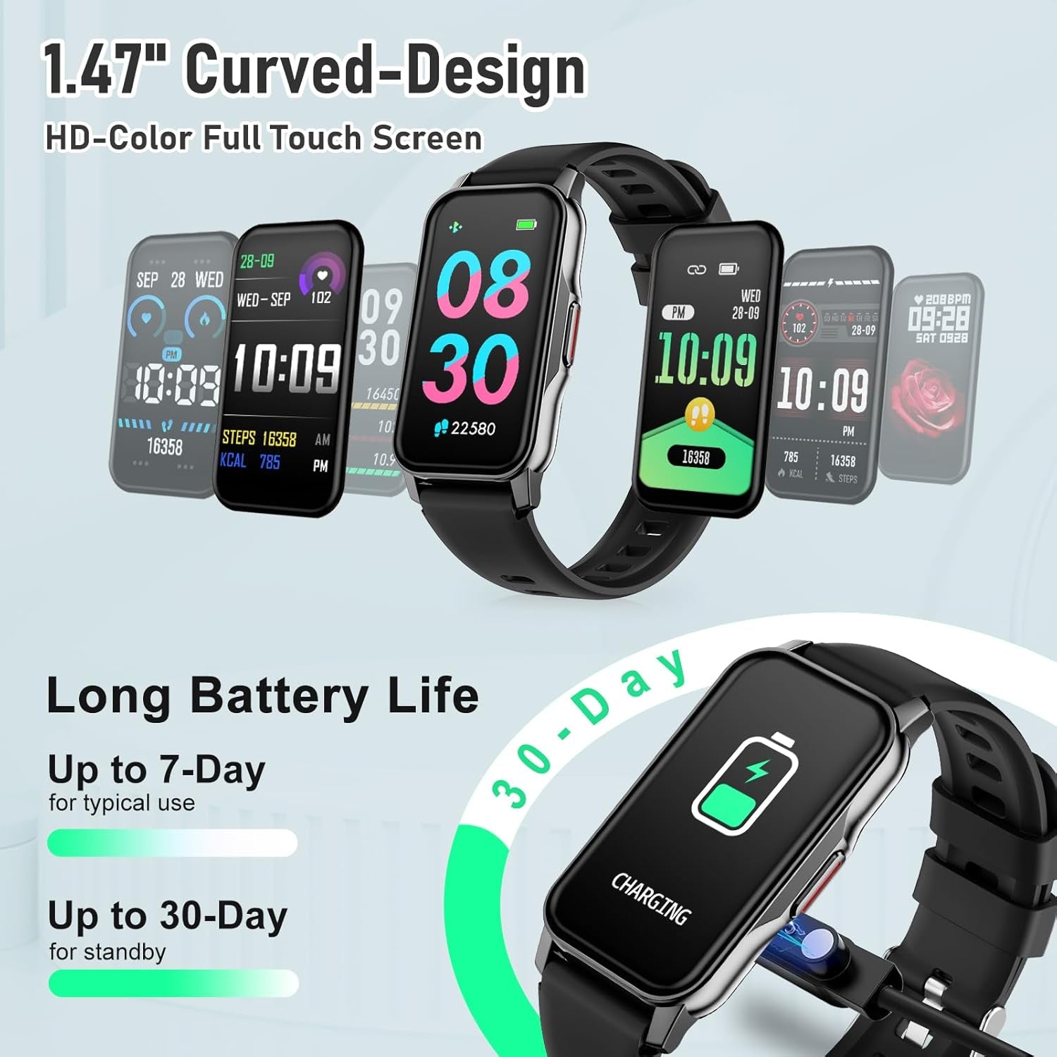 Health Fitness Tracker, Smart Watch with 24/7 Heart Rate Blood Pressure Sleep Monitor,126 Sports Modes,Ip68 Waterproof Step Calorie Counter Pedometer Activity Trackers for Android&Iphone Women Bla